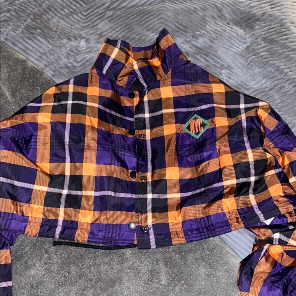 cropped jacket and plaid skirt